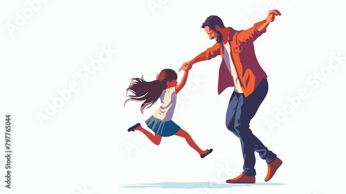 Man and his little daughter dancing against white background © Feblar