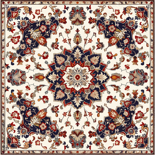 Traditional oriental carpet in red and beige colors. Background.