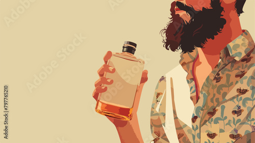 Man holding hip flask on beige background Vector illustration photo