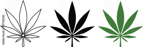 Marijuana cannabis Leaf Vector Icon set icon. Leaf weed hemp logo. Medicine concept, vector isolated on transparent background, Herbaceous Feature vector symbol for UI design.in black and green color