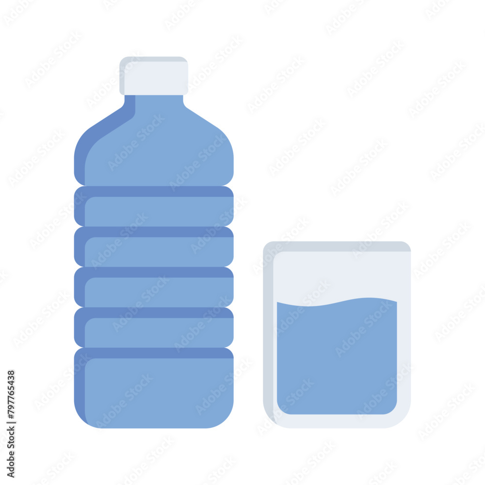 Water bottle and glass, flat editable design, ready for premium use Water bottle and glass, flat editable design, ready for premium use