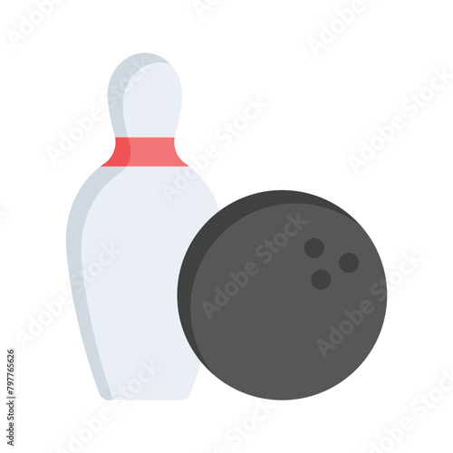 Skittle with bowling ball showing concept icon of bowling game photo