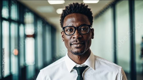 Dark-skinned older man is wearing a white shirt and glasses.