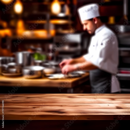 Empty wooden table with blur background  Ai Generated