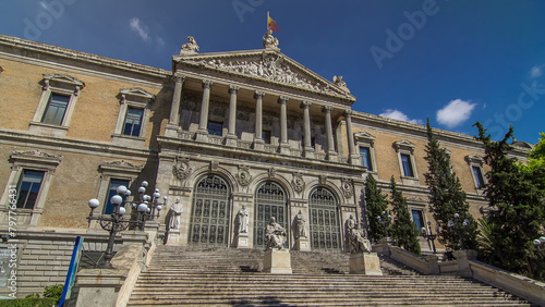 National Library of Spain timelapse hyperlapse. It is located in Madrid, on the Paseo de Recoletos.