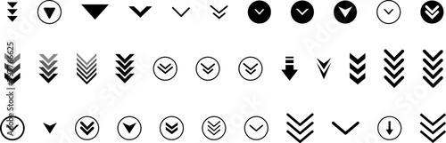Swipe down icon set. Arrow down button symbol. Swipe down icons for social media stories. Scroll down pictogram. Vector