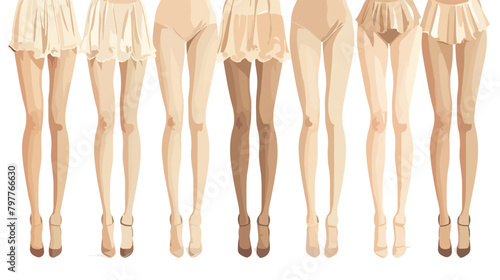 Many legs of beautiful young women in beige stockings