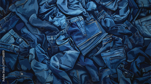 Many stylish jeans as background Vector illustration. photo