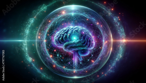 Digital Brain Hologram with Cosmic Data Streams, Symbolizing Advanced Neural Computing
