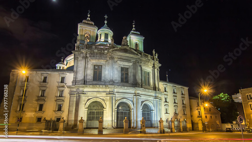 Royal Basilica San Francisco el Grande night timelapse hyperlapse in Madrid, Spain. photo