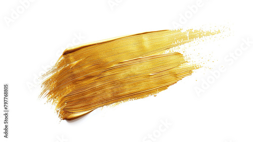 A golden brush stroke on a white background in the style of a shiny