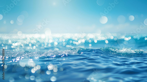 Abstract blurred blue sea and sky background with bokeh