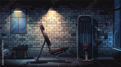 Modern exercise machine near dark brick wall Vector isolated photo