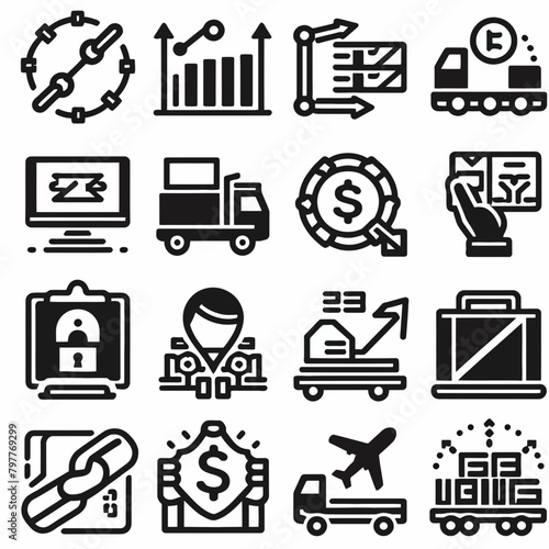 outline supply chain icon set silhouette vector illustration white background