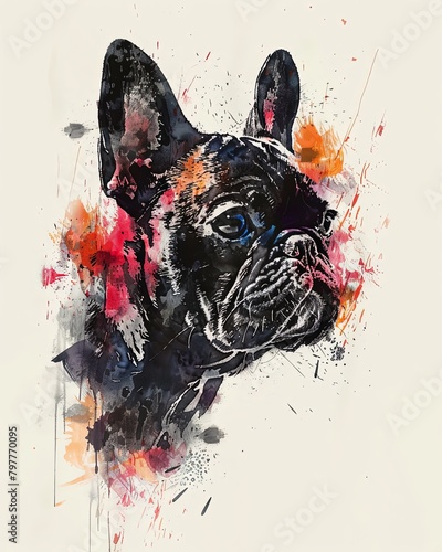 Watercolor illsutration of a french bulldog background wallpaper photo