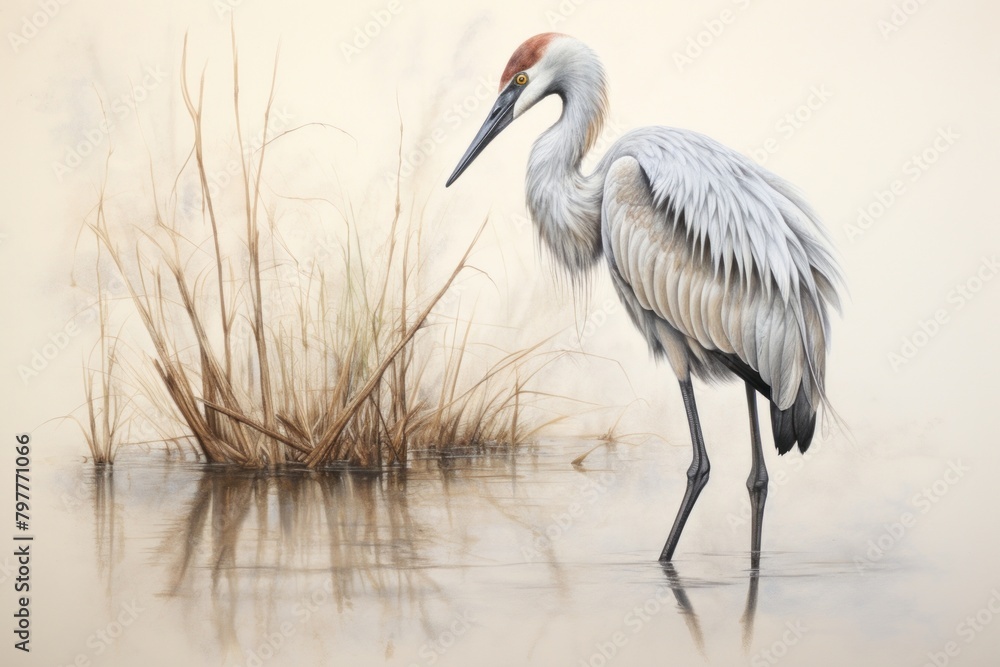 Fototapeta premium Crane drawing animal sketch.