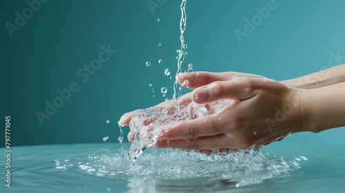 Water gently splashing into a pair of cupped hands.