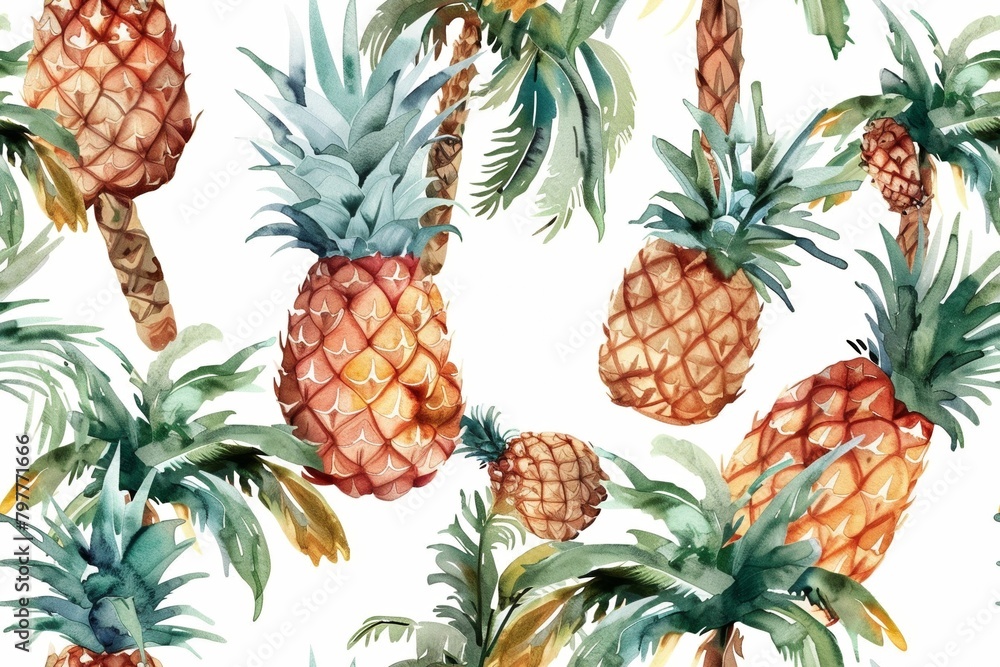 Fototapeta premium Seamless pattern of watercolor pineapple