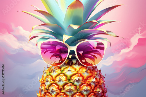 Creative funky composition made of pineapple and sunglasses.