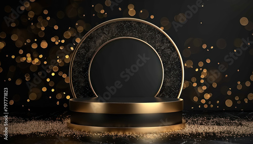 luxury gold circular podium with starry background for exclusive events