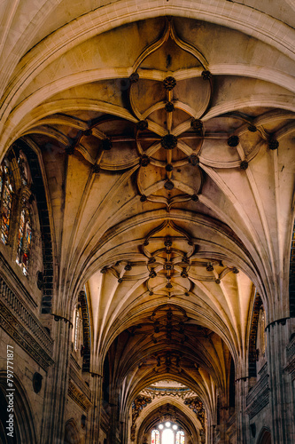 Interior vault of the medieval cathedral of Salamanca, Spain. photo