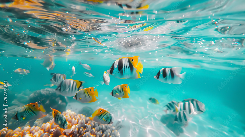 Fototapeta premium Experience the weightless bliss while drifting in the pristine waters of a tropical lagoon.