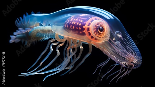 3D modeled exotic deepsea creature, bioluminescent details, closeup © nattapon