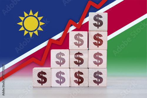 Namibia economic collapse, increasing values with cubes, financial decline, crisis and downgrade concept