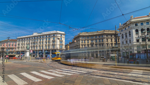 Cordusio Square and Dante street with surrounding palaces, houses and buildings timelapse hyperlapse photo