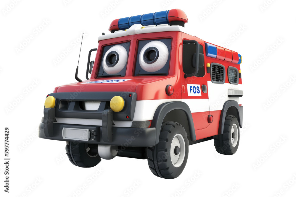 A 3D Cartoon Character Patrolling in Port Security Vehicle On Transparent Background.