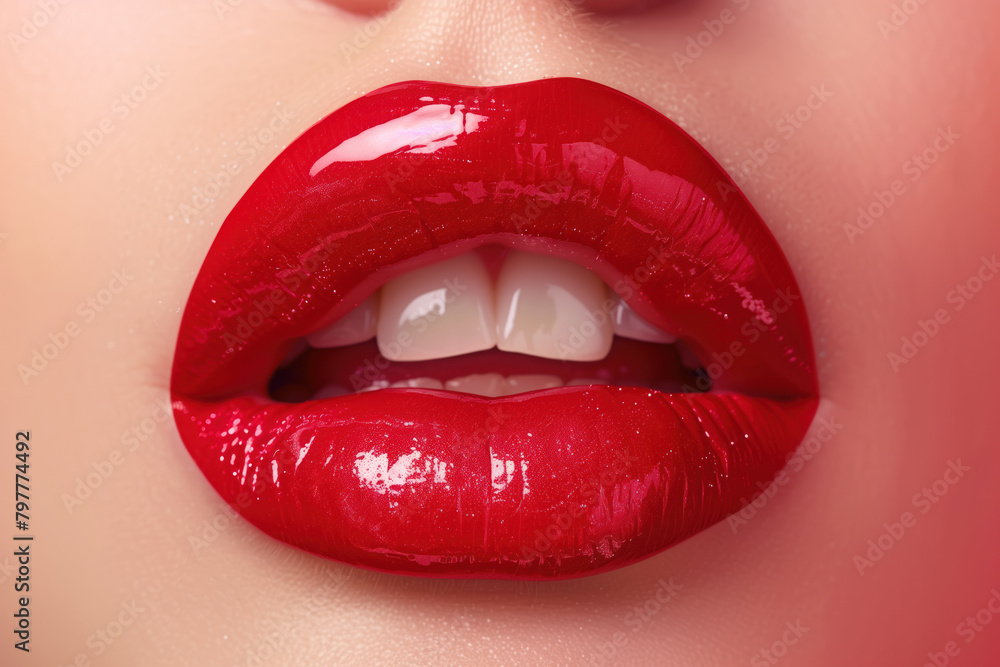 Sexy Lips, Glossy Red Lipstick, Generative AI Sexy Lips, Glossy Red Lipstick, Generative AI