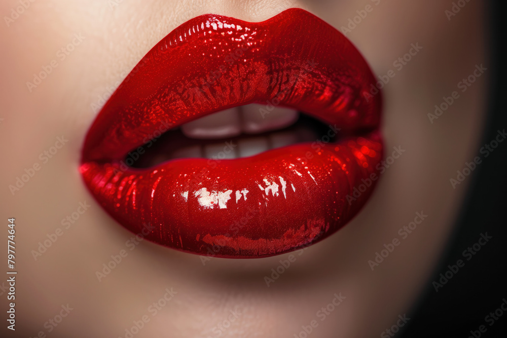 Sexy Lips, Glossy Red Lipstick, Generative AI Sexy Lips, Glossy Red Lipstick, Generative AI