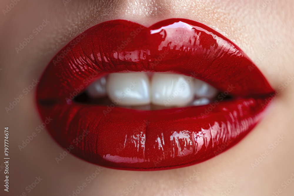 Sexy Lips, Glossy Red Lipstick, Generative AI Sexy Lips, Glossy Red Lipstick, Generative AI