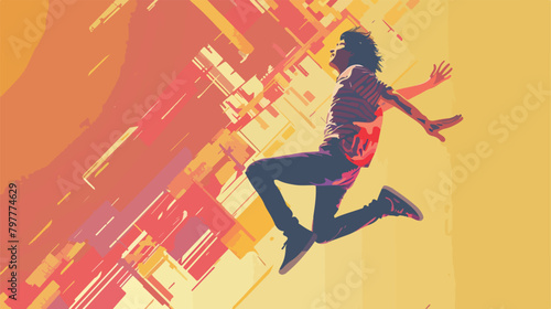 Jumping young man against color background Vector illustration
