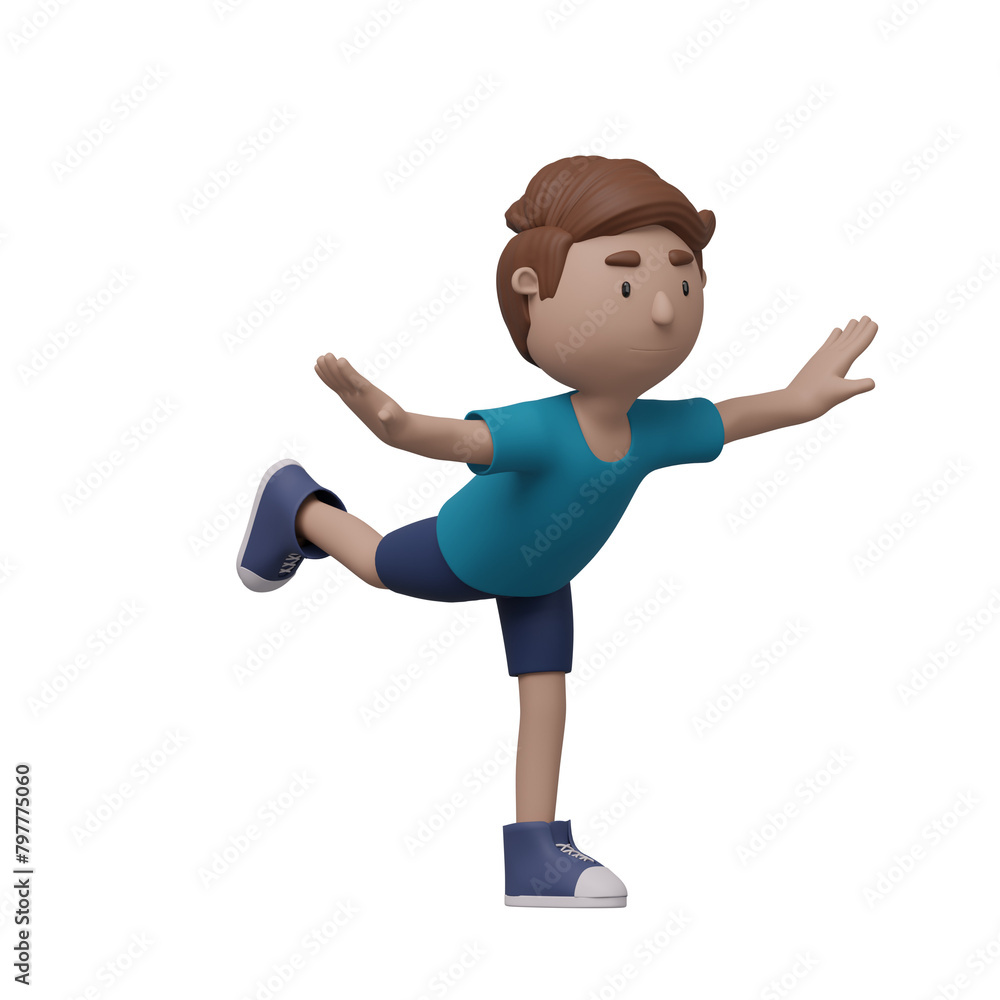 A cartoon boy is doing a yoga pose. 3d render A cartoon boy is doing a yoga pose. 3d render