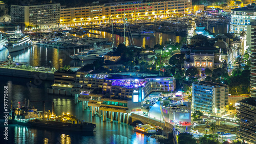 Aerial top view of Monaco from the grand corniche road night timelapse, Monaco France photo