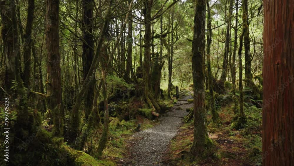 Forest trail with moss and bushes in Taipingshan National Forest Recreation Area, Taiwan. Forest trail with moss and bushes in Taipingshan National Forest Recreation Area, Taiwan.