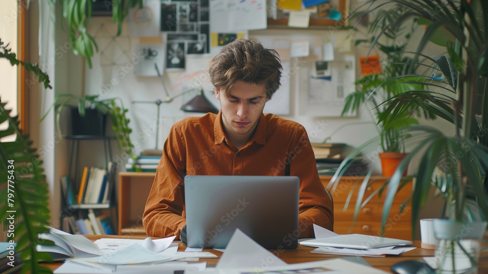 Young office worker is bored with work Young office worker is bored with work