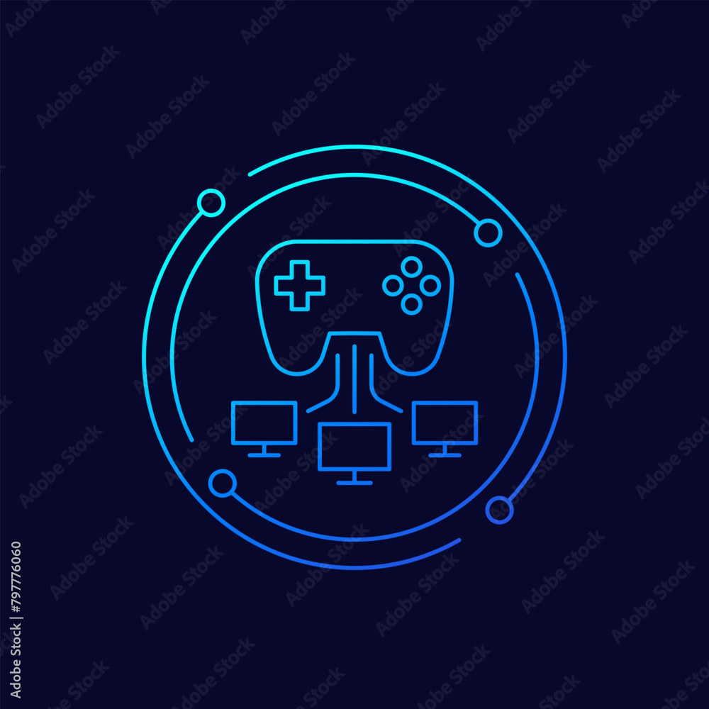 Gaming, gamepad and computers icon, linear design Gaming, gamepad and computers icon, linear design