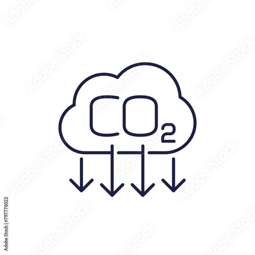 decarbonisation line icon, co2, carbon emissions reduction © nexusby