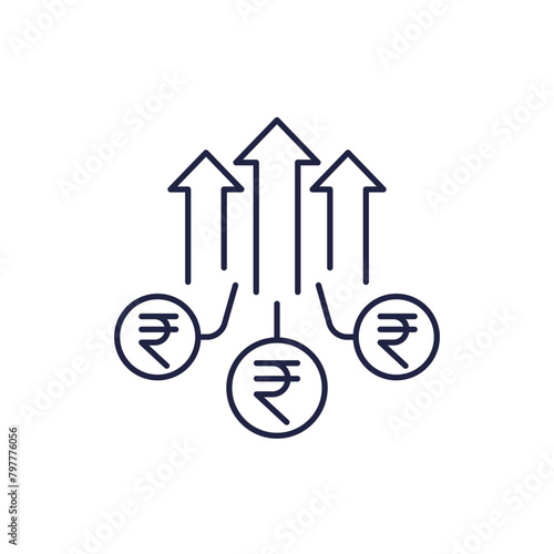 financial growth line icon with indian rupee