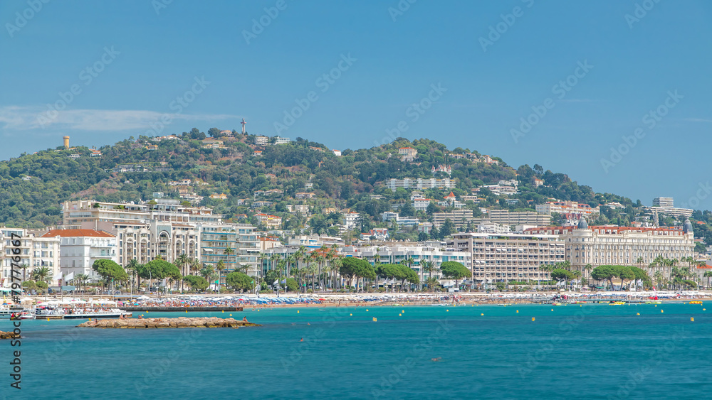 Obraz premium Colorful old town and beach in Cannes timelapse on french Riviera in a beautiful summer day, France