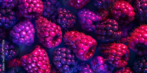 2d flat minimalist background illustration of blackberries and Raspberries pattern, generated with AI photo