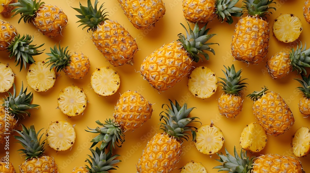 pineapples on yellow background pineapples on yellow background