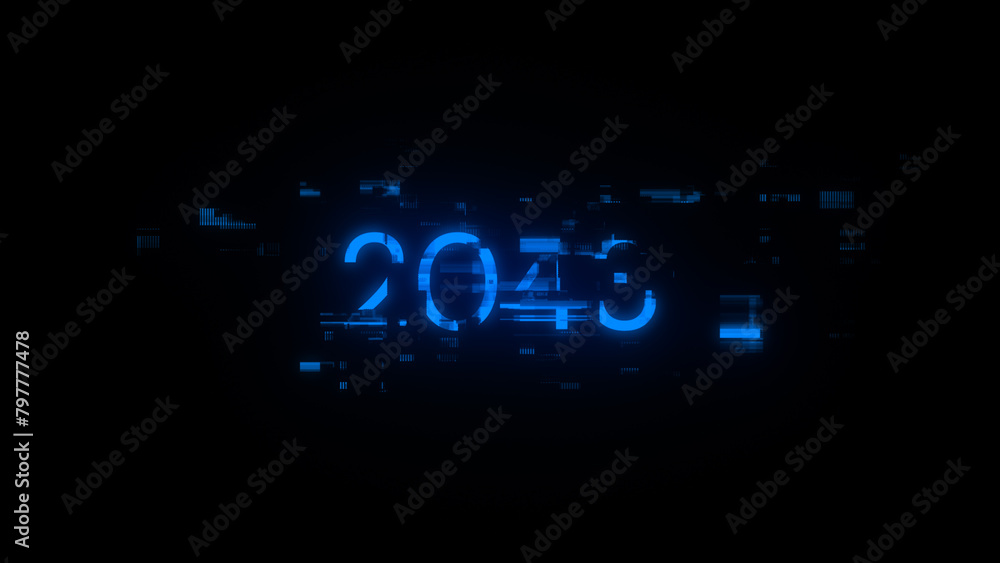 3D rendering 2043 text with screen effects of technological glitches 3D rendering 2043 text with screen effects of technological glitches