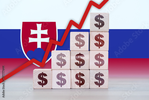Slovakia economic collapse, increasing values with cubes, financial decline, crisis and downgrade concept