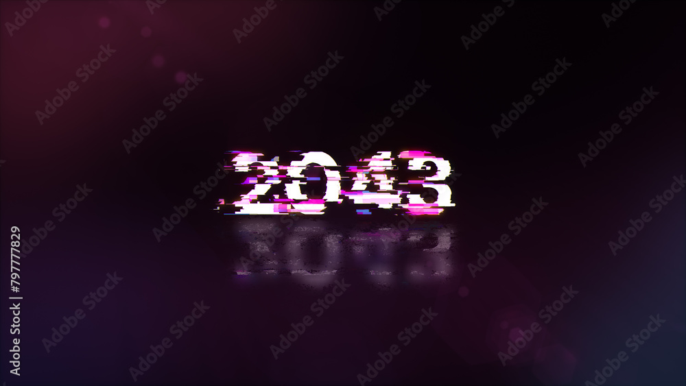 3D rendering 2043 text with screen effects of technological glitches 3D rendering 2043 text with screen effects of technological glitches