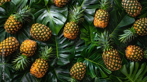 pineapple on tropical leaves background