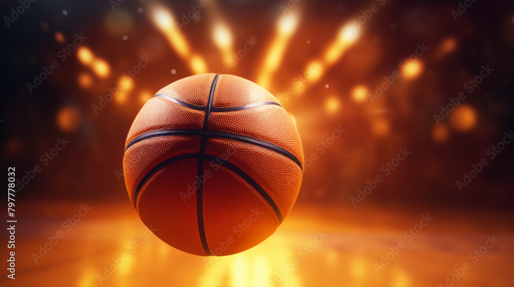 Fototapeta premium basketball ball with lights On the basketball court
