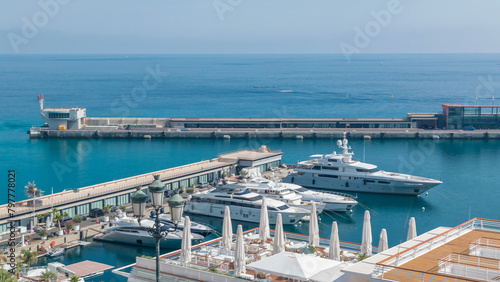 Tableau sur toile Mediterranean sea, boats and Monaco yacht club timelapse in Monte Carlo district